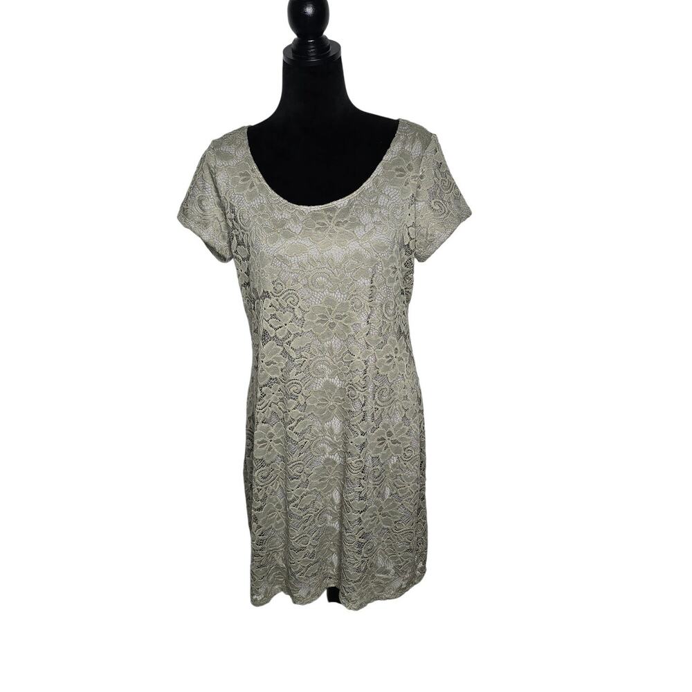 Tiana B Lace Dress Womens Large Taupe Floral Sheath Cocktail NWT MSRP $98